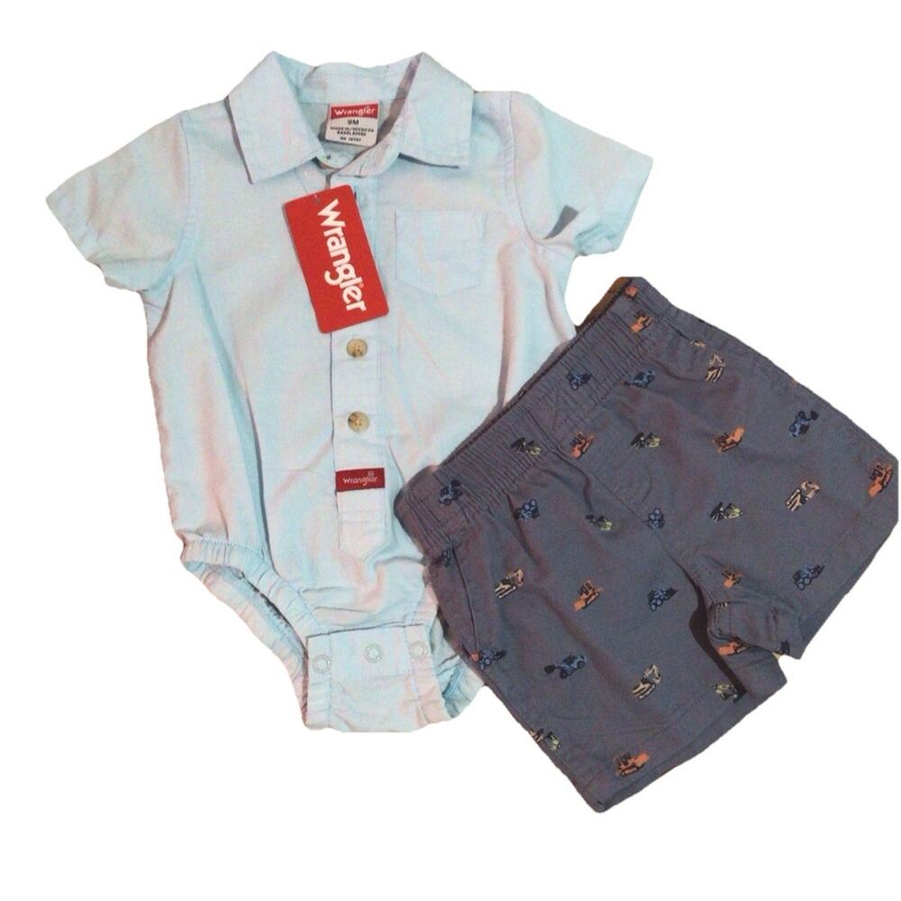 Wrangler Baby Boy Blue Shirt And Short Outfit 9 Months